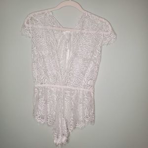 ANYOU White Lace Teddy bodysuit size Small
